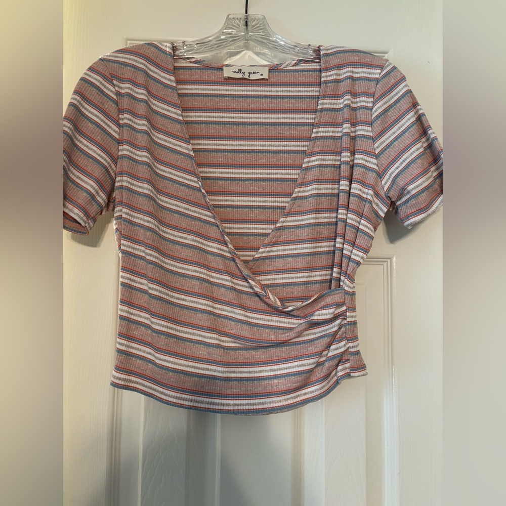 Striped Molly Green cropped ribbed top